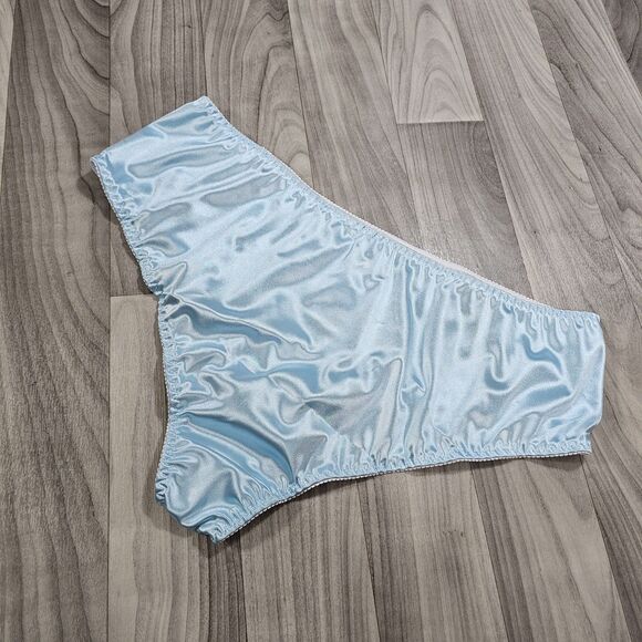 Blue Satin Briefs Panties with Lace Trim by Space Kitten Boutique, Size 4XL - Picture 4 of 7